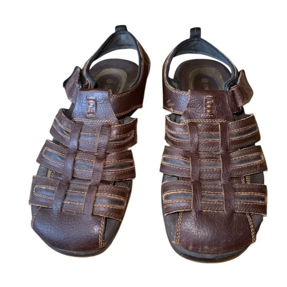 Cherokee Men's Fisherman Sandal Brown Hook Loop Comfort 10.5 woven caged leather